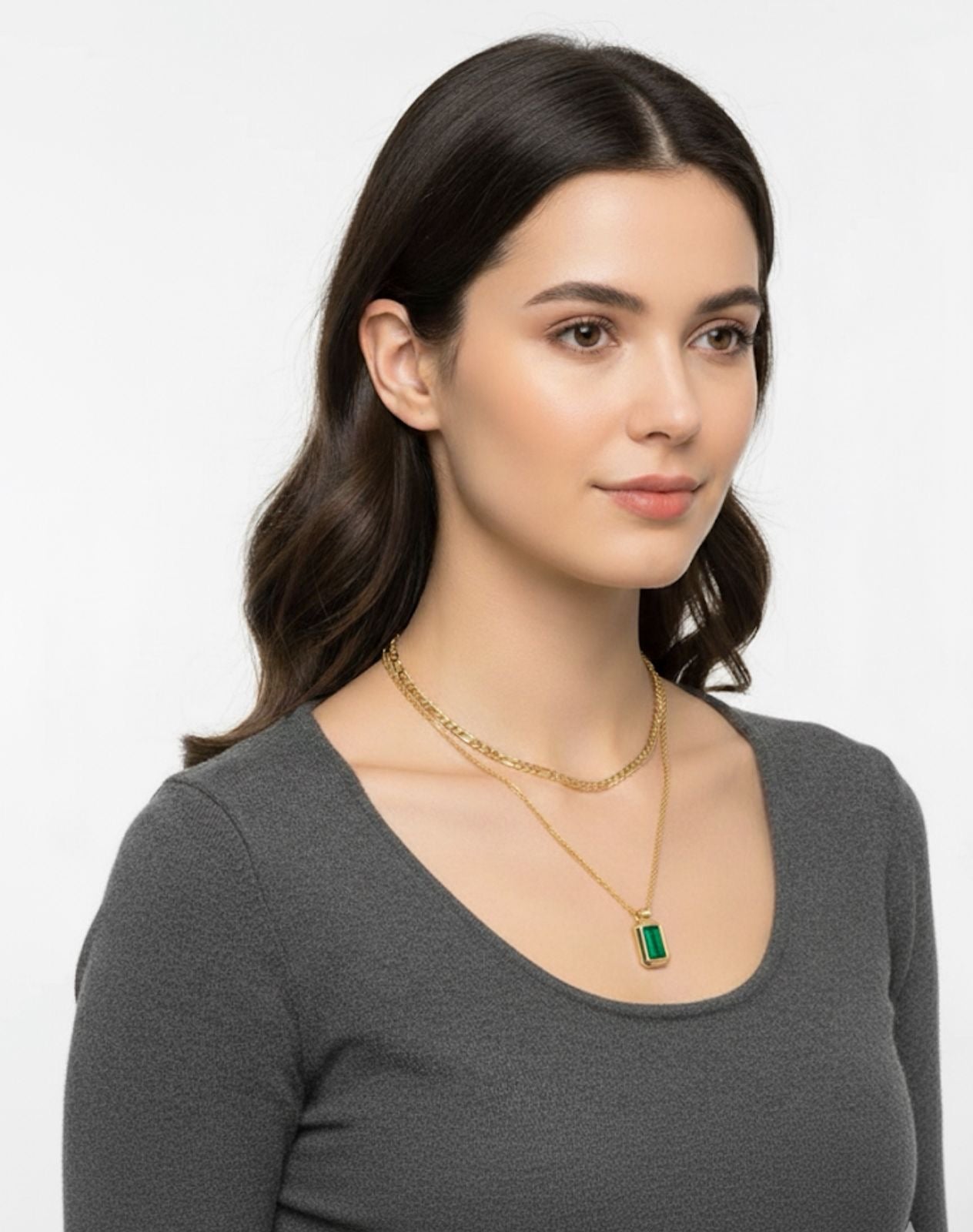 Double Line Green Necklace