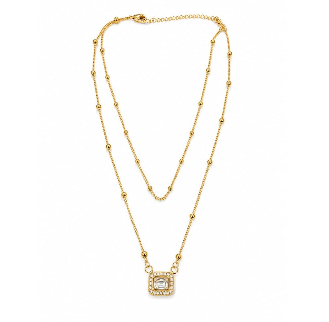 Square Zircon Double Layer Necklace